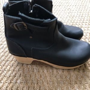 No.6 Leather Clog Buckle Boot on Mid Heel in Black